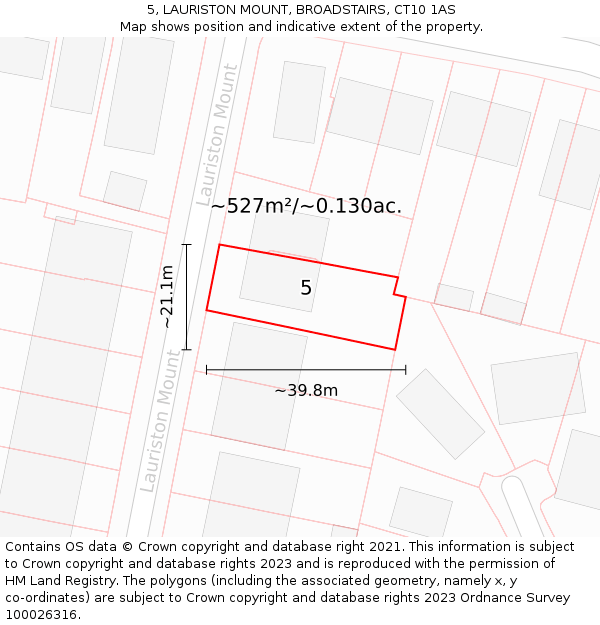 5, LAURISTON MOUNT, BROADSTAIRS, CT10 1AS: Plot and title map