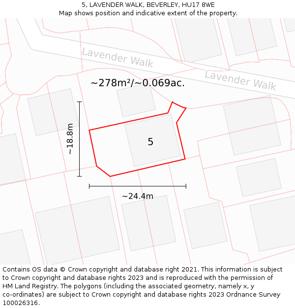 5, LAVENDER WALK, BEVERLEY, HU17 8WE: Plot and title map