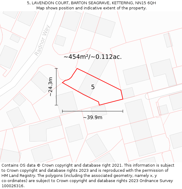 5, LAVENDON COURT, BARTON SEAGRAVE, KETTERING, NN15 6QH: Plot and title map