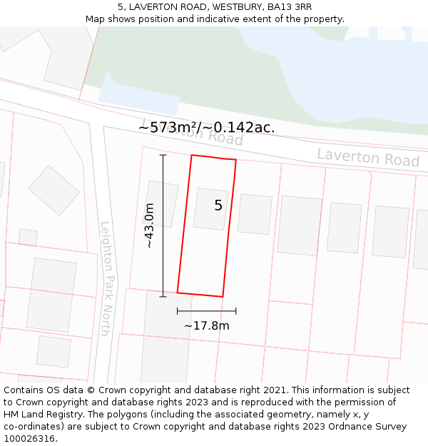 5, LAVERTON ROAD, WESTBURY, BA13 3RR: Plot and title map
