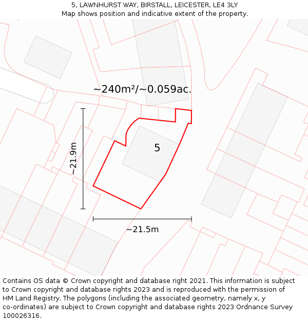 5, LAWNHURST WAY, BIRSTALL, LEICESTER, LE4 3LY: Plot and title map