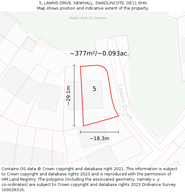 5, LAWNS DRIVE, NEWHALL, SWADLINCOTE, DE11 0HN: Plot and title map