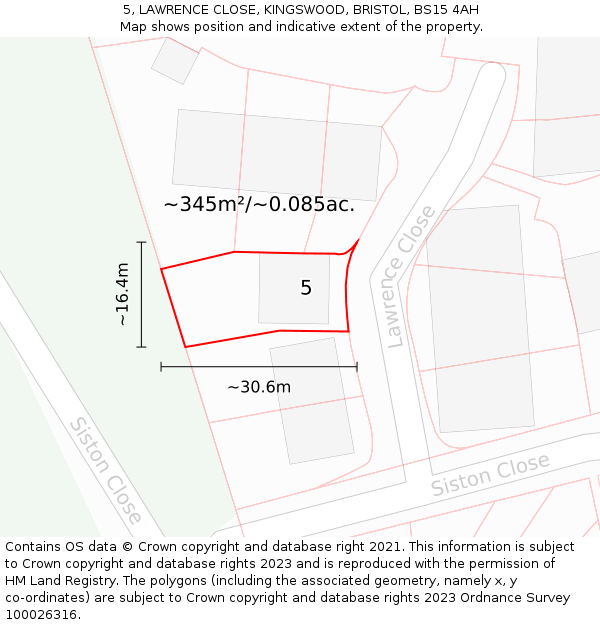 5, LAWRENCE CLOSE, KINGSWOOD, BRISTOL, BS15 4AH: Plot and title map