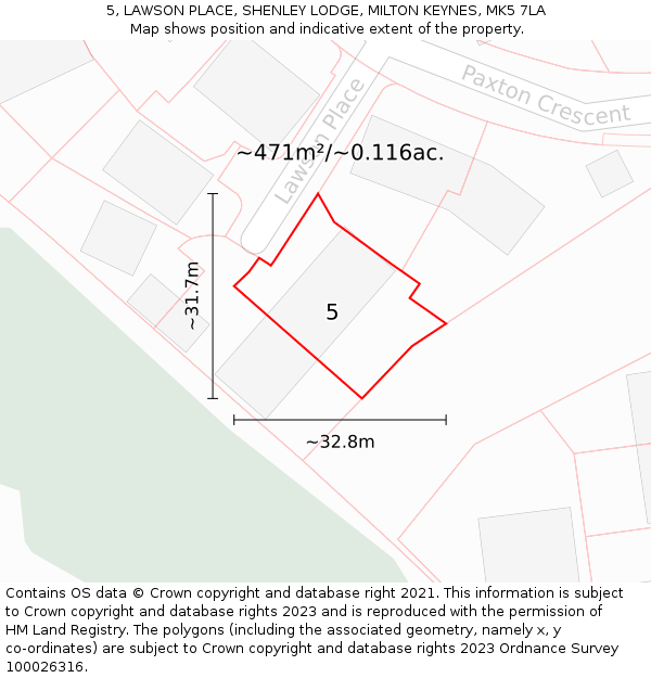 5, LAWSON PLACE, SHENLEY LODGE, MILTON KEYNES, MK5 7LA: Plot and title map