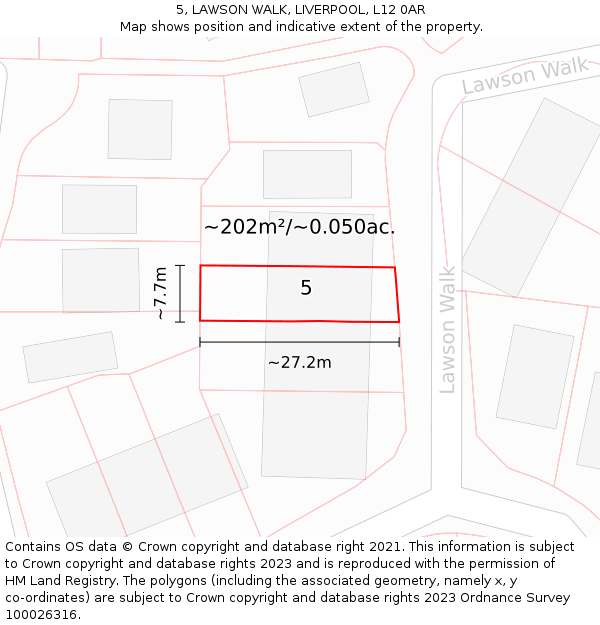 5, LAWSON WALK, LIVERPOOL, L12 0AR: Plot and title map