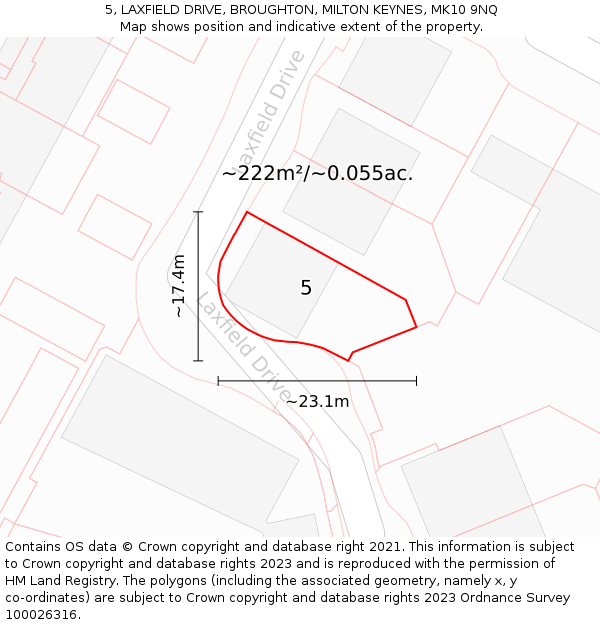 5, LAXFIELD DRIVE, BROUGHTON, MILTON KEYNES, MK10 9NQ: Plot and title map