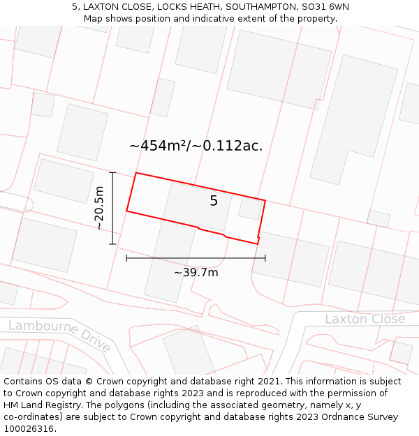 5, LAXTON CLOSE, LOCKS HEATH, SOUTHAMPTON, SO31 6WN: Plot and title map