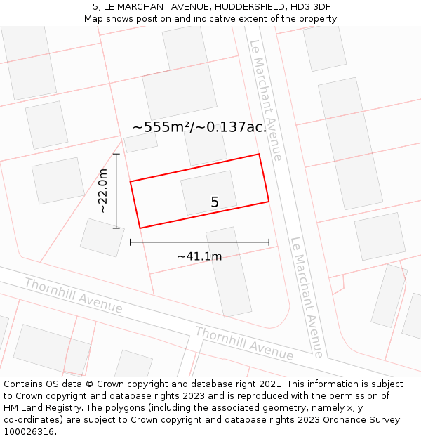 5, LE MARCHANT AVENUE, HUDDERSFIELD, HD3 3DF: Plot and title map
