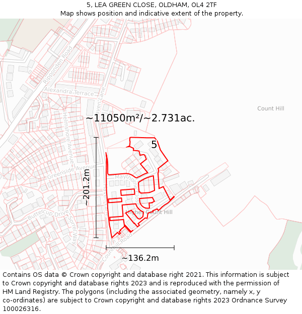 5, LEA GREEN CLOSE, OLDHAM, OL4 2TF: Plot and title map