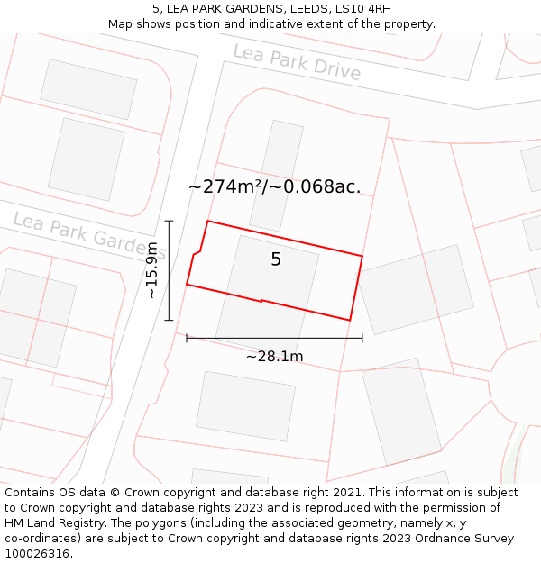 5, LEA PARK GARDENS, LEEDS, LS10 4RH: Plot and title map