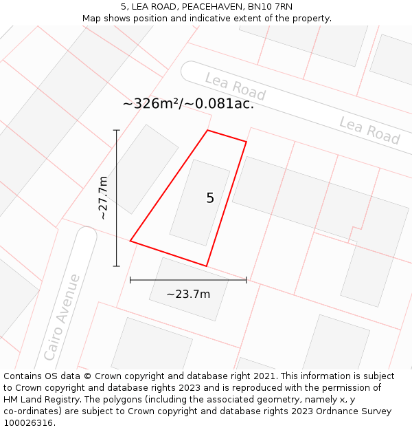 5, LEA ROAD, PEACEHAVEN, BN10 7RN: Plot and title map