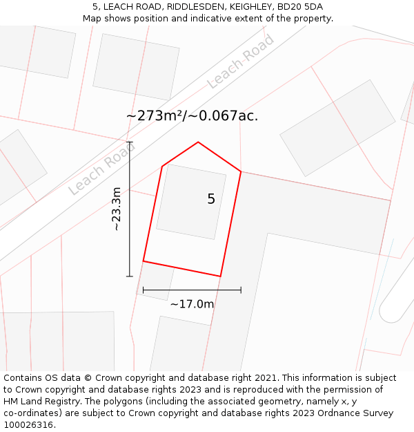 5, LEACH ROAD, RIDDLESDEN, KEIGHLEY, BD20 5DA: Plot and title map