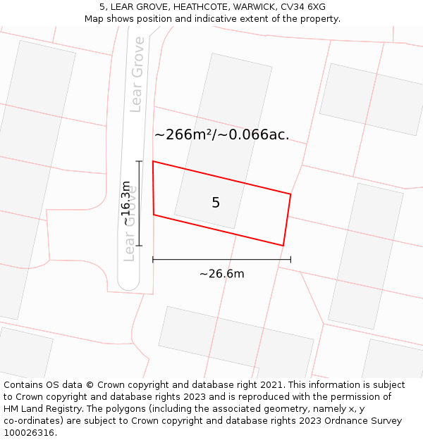 5, LEAR GROVE, HEATHCOTE, WARWICK, CV34 6XG: Plot and title map