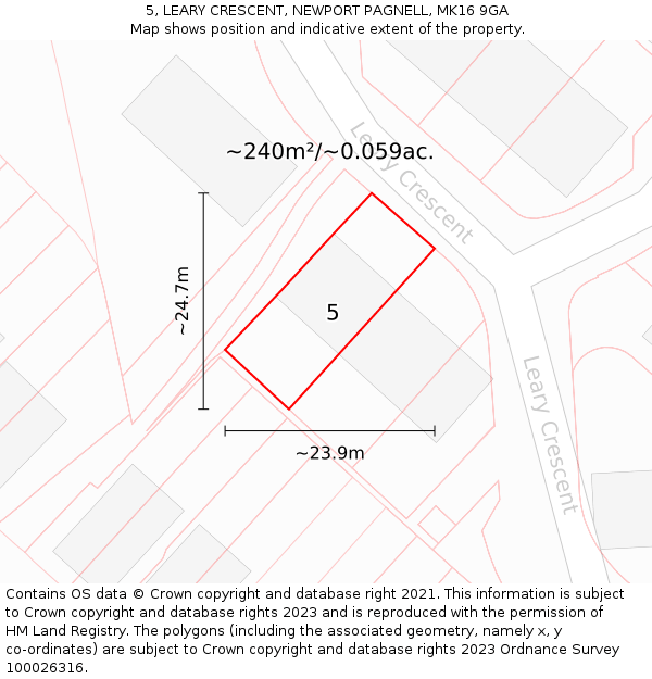 5, LEARY CRESCENT, NEWPORT PAGNELL, MK16 9GA: Plot and title map