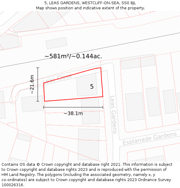 5, LEAS GARDENS, WESTCLIFF-ON-SEA, SS0 8JL: Plot and title map