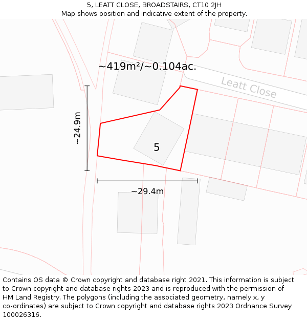 5, LEATT CLOSE, BROADSTAIRS, CT10 2JH: Plot and title map