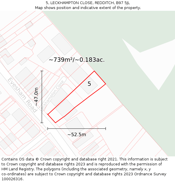 5, LECKHAMPTON CLOSE, REDDITCH, B97 5JL: Plot and title map