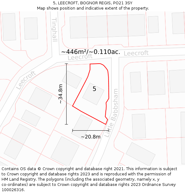 5, LEECROFT, BOGNOR REGIS, PO21 3SY: Plot and title map