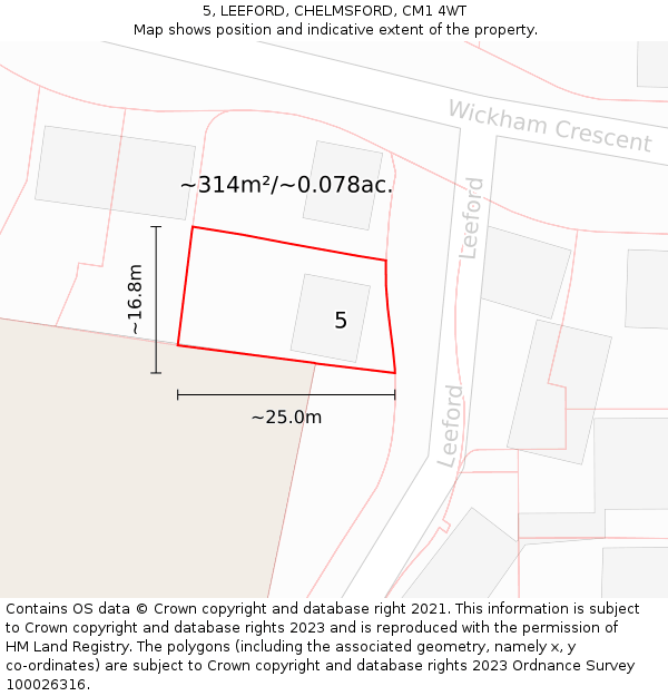 5, LEEFORD, CHELMSFORD, CM1 4WT: Plot and title map