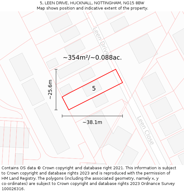 5, LEEN DRIVE, HUCKNALL, NOTTINGHAM, NG15 8BW: Plot and title map