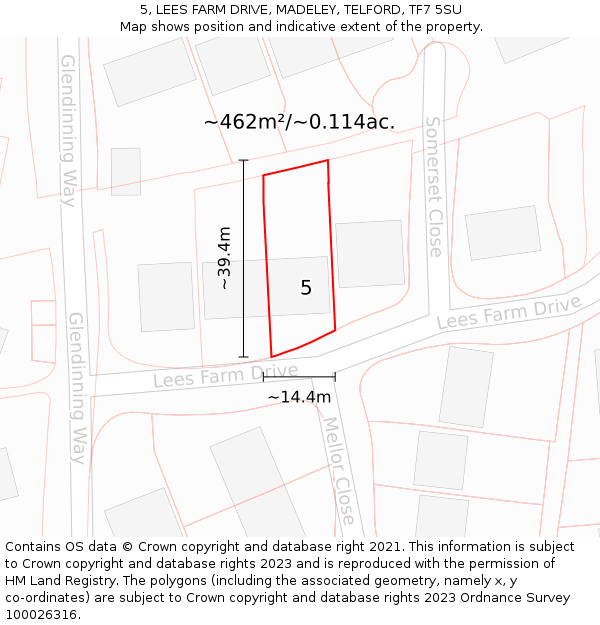 5, LEES FARM DRIVE, MADELEY, TELFORD, TF7 5SU: Plot and title map