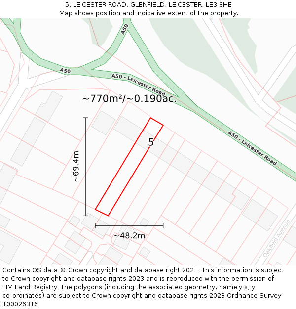 5, LEICESTER ROAD, GLENFIELD, LEICESTER, LE3 8HE: Plot and title map