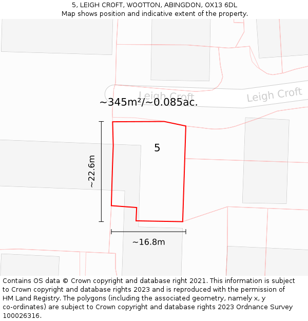 5, LEIGH CROFT, WOOTTON, ABINGDON, OX13 6DL: Plot and title map