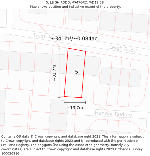 5, LEIGH RODD, WATFORD, WD19 5BJ: Plot and title map