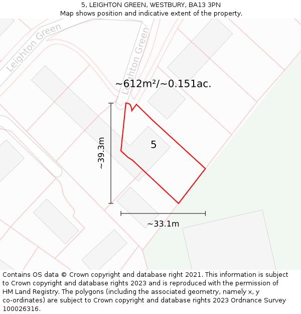 5, LEIGHTON GREEN, WESTBURY, BA13 3PN: Plot and title map