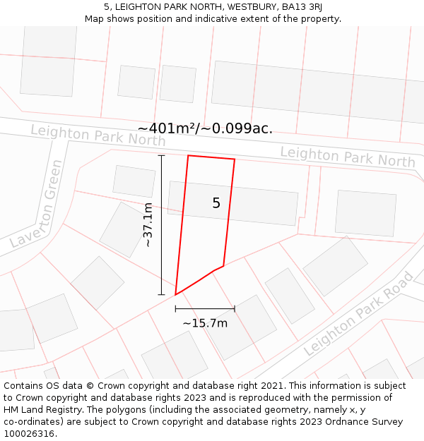 5, LEIGHTON PARK NORTH, WESTBURY, BA13 3RJ: Plot and title map