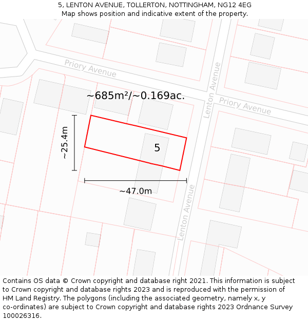 5, LENTON AVENUE, TOLLERTON, NOTTINGHAM, NG12 4EG: Plot and title map