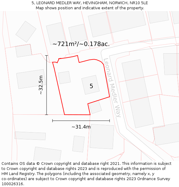 5, LEONARD MEDLER WAY, HEVINGHAM, NORWICH, NR10 5LE: Plot and title map