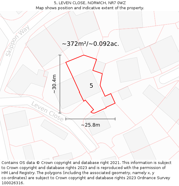 5, LEVEN CLOSE, NORWICH, NR7 0WZ: Plot and title map