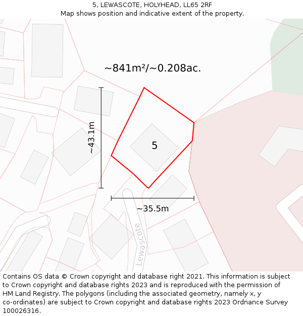 5, LEWASCOTE, HOLYHEAD, LL65 2RF: Plot and title map