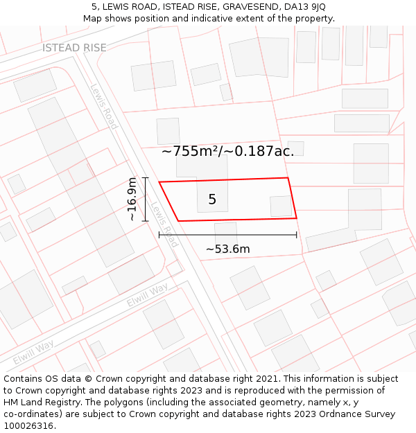 5, LEWIS ROAD, ISTEAD RISE, GRAVESEND, DA13 9JQ: Plot and title map