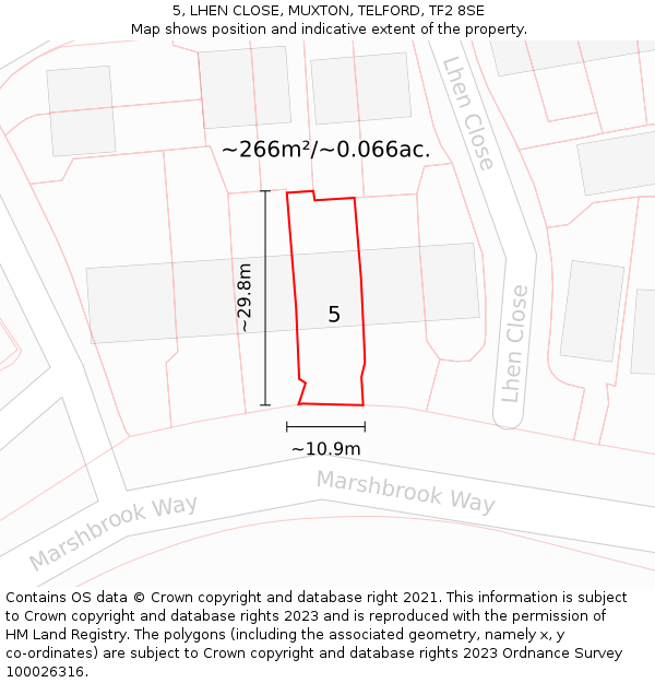 5, LHEN CLOSE, MUXTON, TELFORD, TF2 8SE: Plot and title map