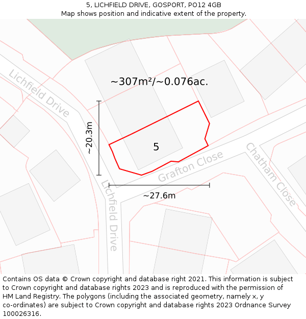 5, LICHFIELD DRIVE, GOSPORT, PO12 4GB: Plot and title map