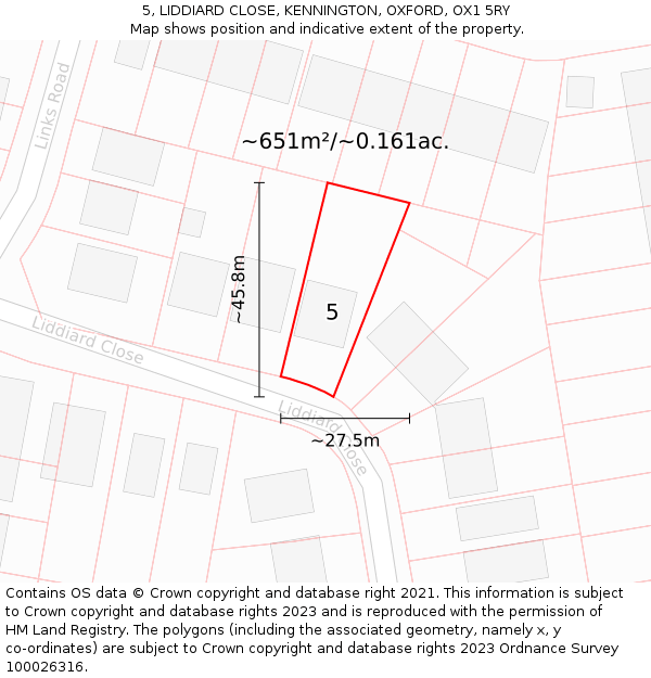 5, LIDDIARD CLOSE, KENNINGTON, OXFORD, OX1 5RY: Plot and title map