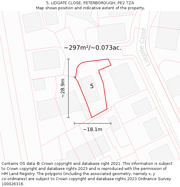 5, LIDGATE CLOSE, PETERBOROUGH, PE2 7ZA: Plot and title map