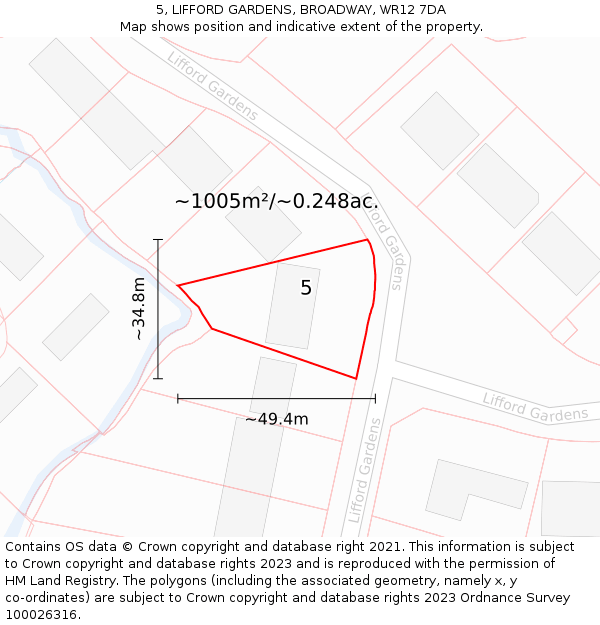 5, LIFFORD GARDENS, BROADWAY, WR12 7DA: Plot and title map