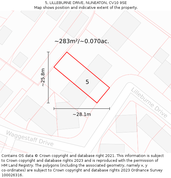 5, LILLEBURNE DRIVE, NUNEATON, CV10 9SE: Plot and title map