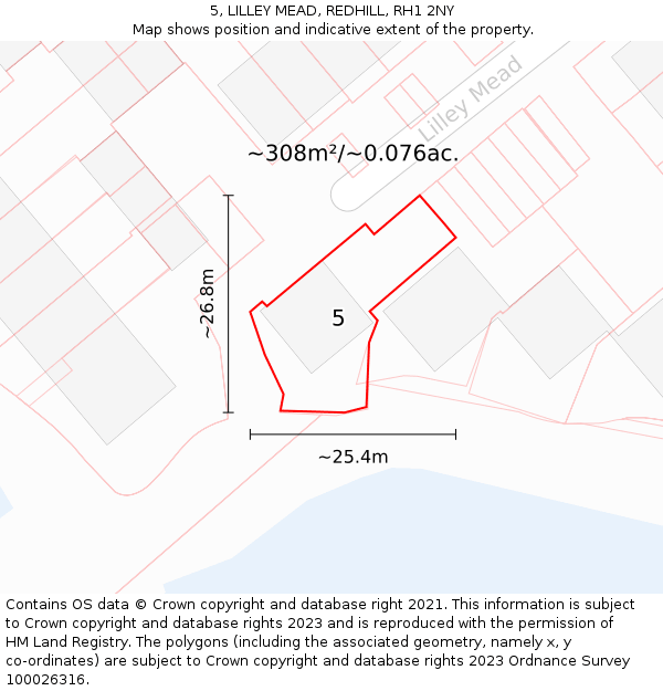 5, LILLEY MEAD, REDHILL, RH1 2NY: Plot and title map