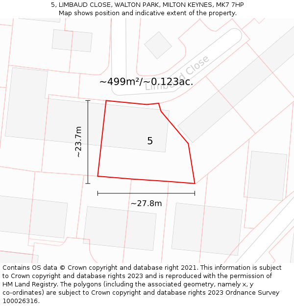 5, LIMBAUD CLOSE, WALTON PARK, MILTON KEYNES, MK7 7HP: Plot and title map