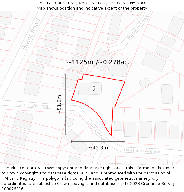 5, LIME CRESCENT, WADDINGTON, LINCOLN, LN5 9BQ: Plot and title map