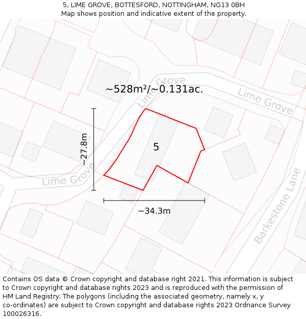 5, LIME GROVE, BOTTESFORD, NOTTINGHAM, NG13 0BH: Plot and title map