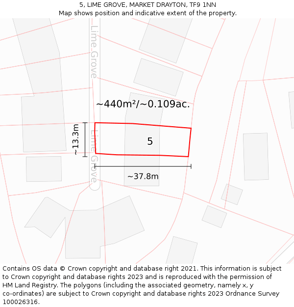 5, LIME GROVE, MARKET DRAYTON, TF9 1NN: Plot and title map