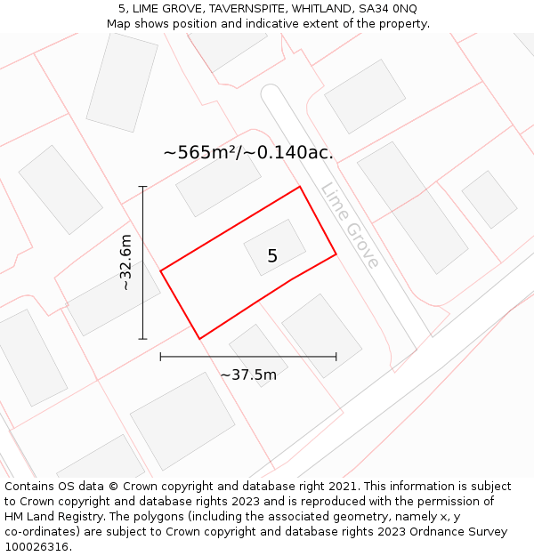 5, LIME GROVE, TAVERNSPITE, WHITLAND, SA34 0NQ: Plot and title map