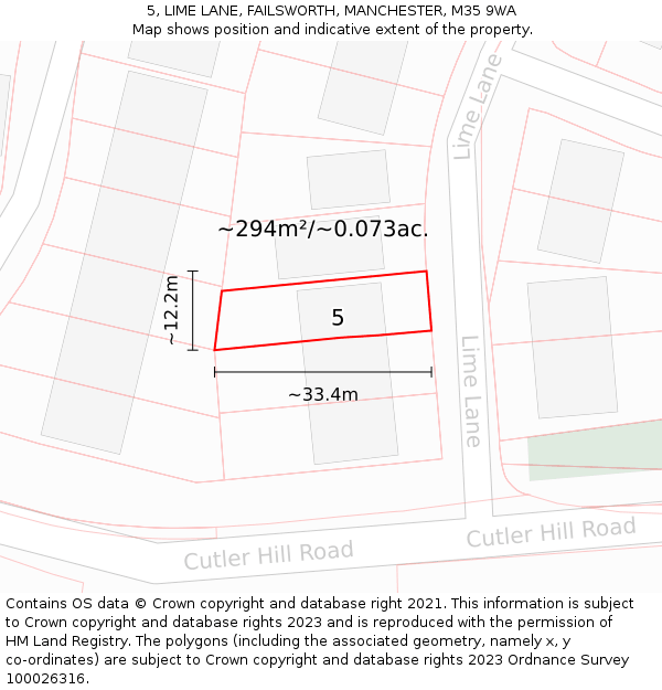 5, LIME LANE, FAILSWORTH, MANCHESTER, M35 9WA: Plot and title map