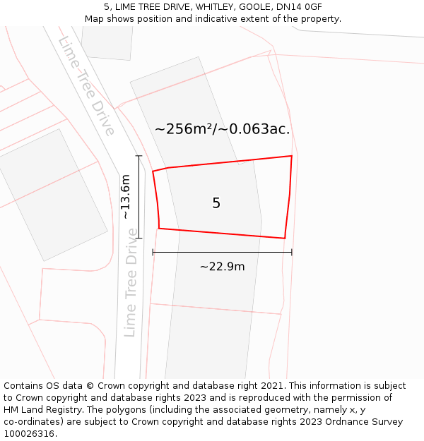 5, LIME TREE DRIVE, WHITLEY, GOOLE, DN14 0GF: Plot and title map