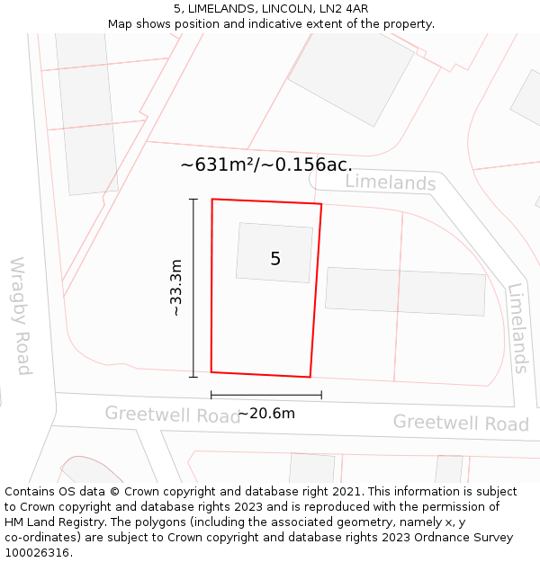 5, LIMELANDS, LINCOLN, LN2 4AR: Plot and title map